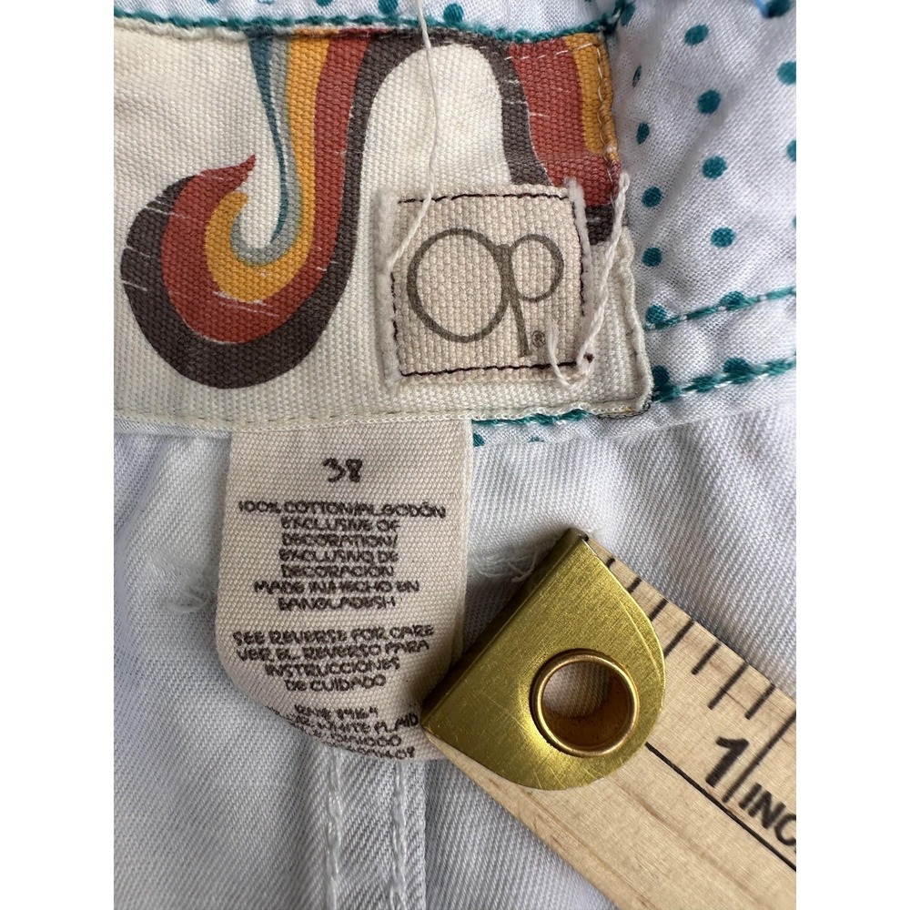 Op Cargo Shorts Mens 38 White Plaid Cotton Cutoff 11" Inseam Pockets Casual - Picture 2 of 6